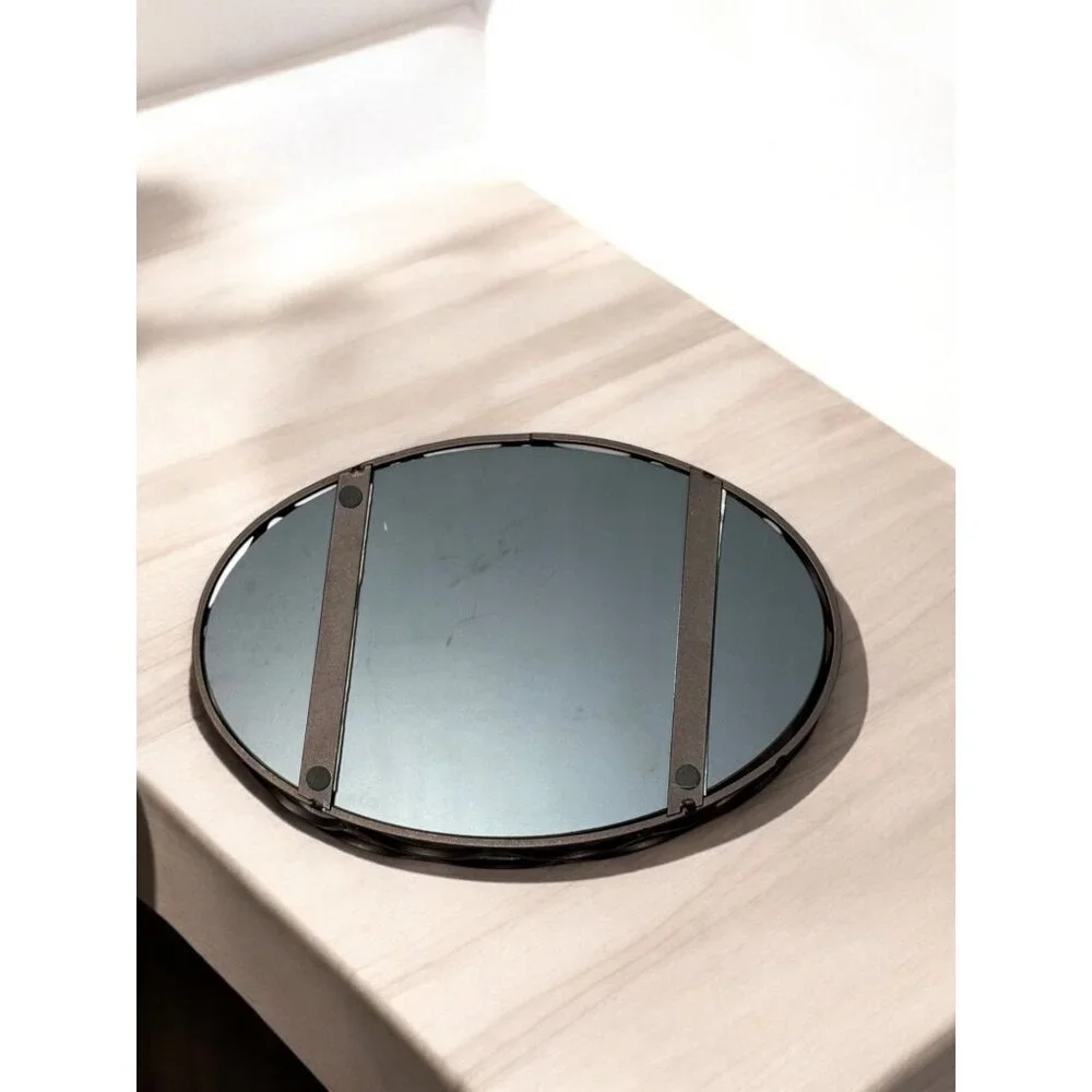 Oval Metal Vanity Mirror Tray With Decorative Wavy Edge Design